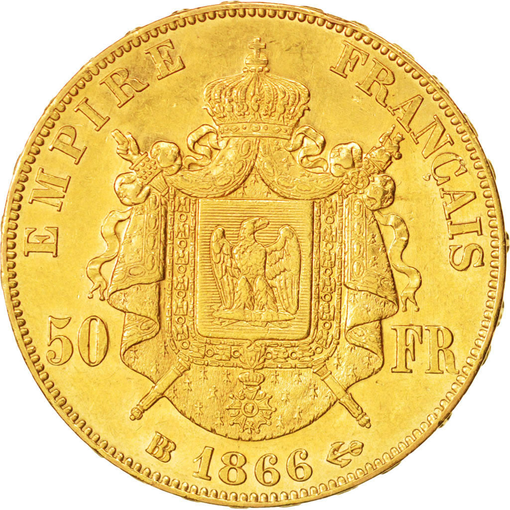 France, Napoléon III, 50 Francs, 1866, Strasbourg, TTB+, Or,KM 804.2,Gadoury1112