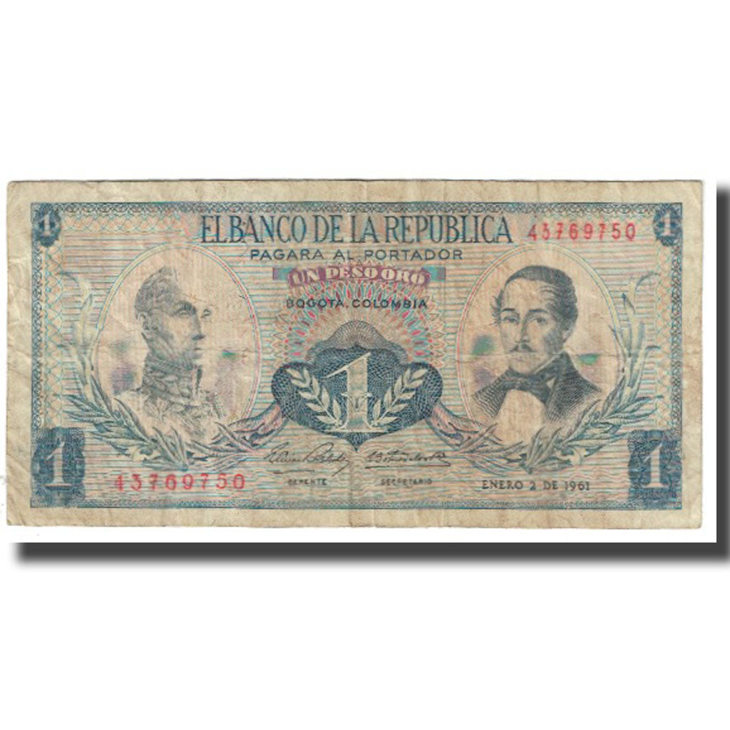 Billet, Colombie, 1 Peso Oro, 1961, 1961-01-02, KM:404b, TB
