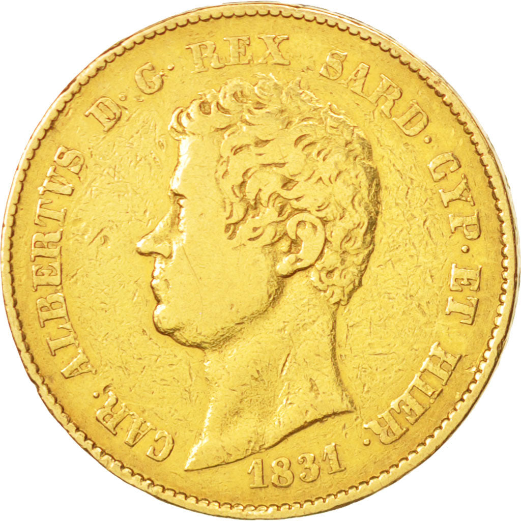 ITALIAN STATES, SARDINIA, Carlo Alberto, 20 Lire, 1831, Torino,VF(20-25),KM131.1