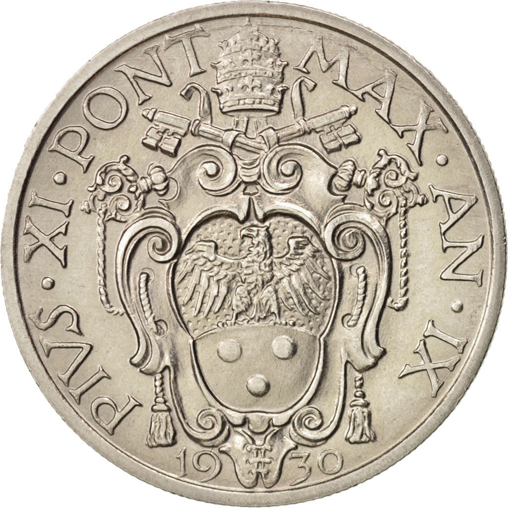VATICAN CITY, Pius XI, 20 Centesimi, 1930, AU(55-58), Nickel, KM:3