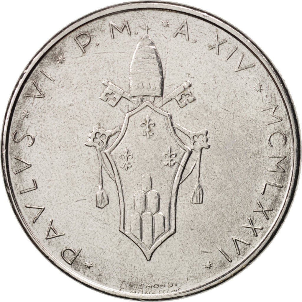 VATICAN CITY, Paul VI, 50 Lire, 1976, EF(40-45), Stainless Steel, KM:121