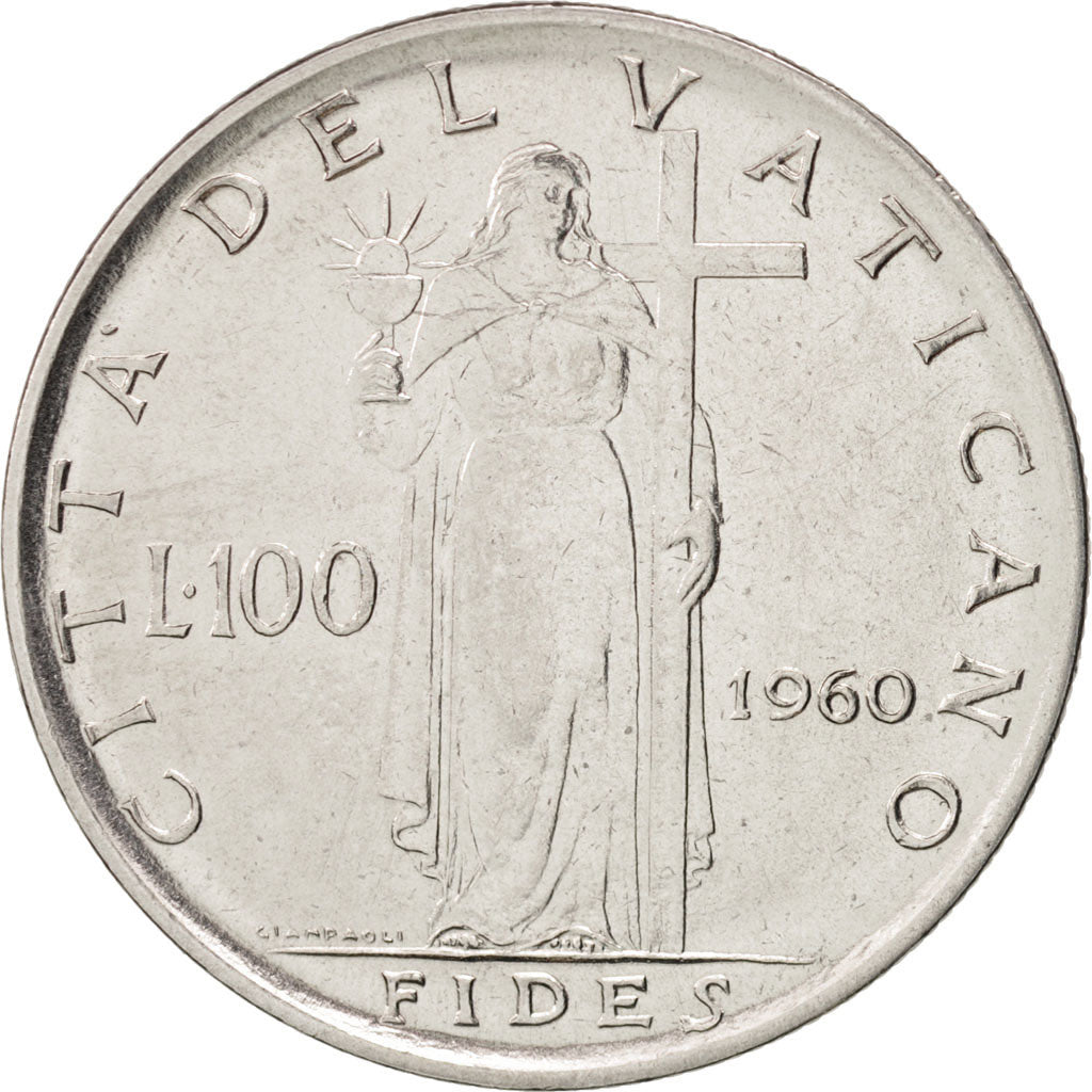 VATICAN CITY, John XXIII, 100 Lire, 1960, AU(50-53), Stainless Steel, KM:64.2