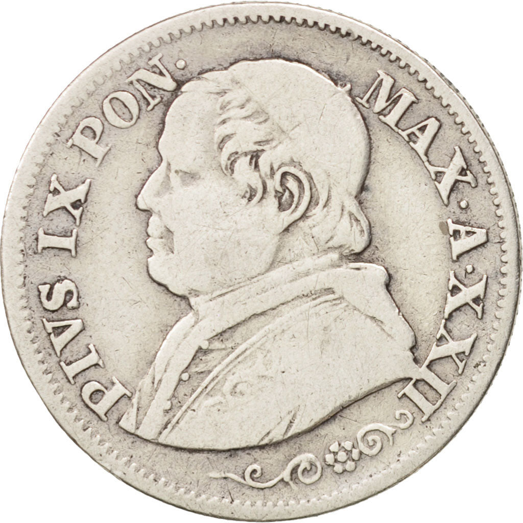 ITALIAN STATES, PAPAL STATES, Pius IX, 10 Soldi, 1868, Roma, VF (20-25), KM 1376