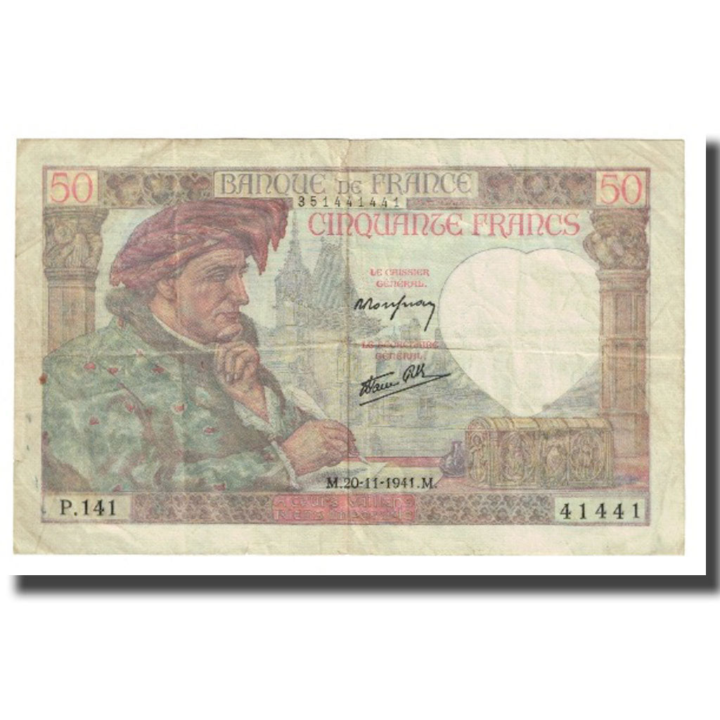 France, 50 Francs, 1941, P. Rousseau and R. Favre-Gilly, 1941-11-20, VF(30-35)