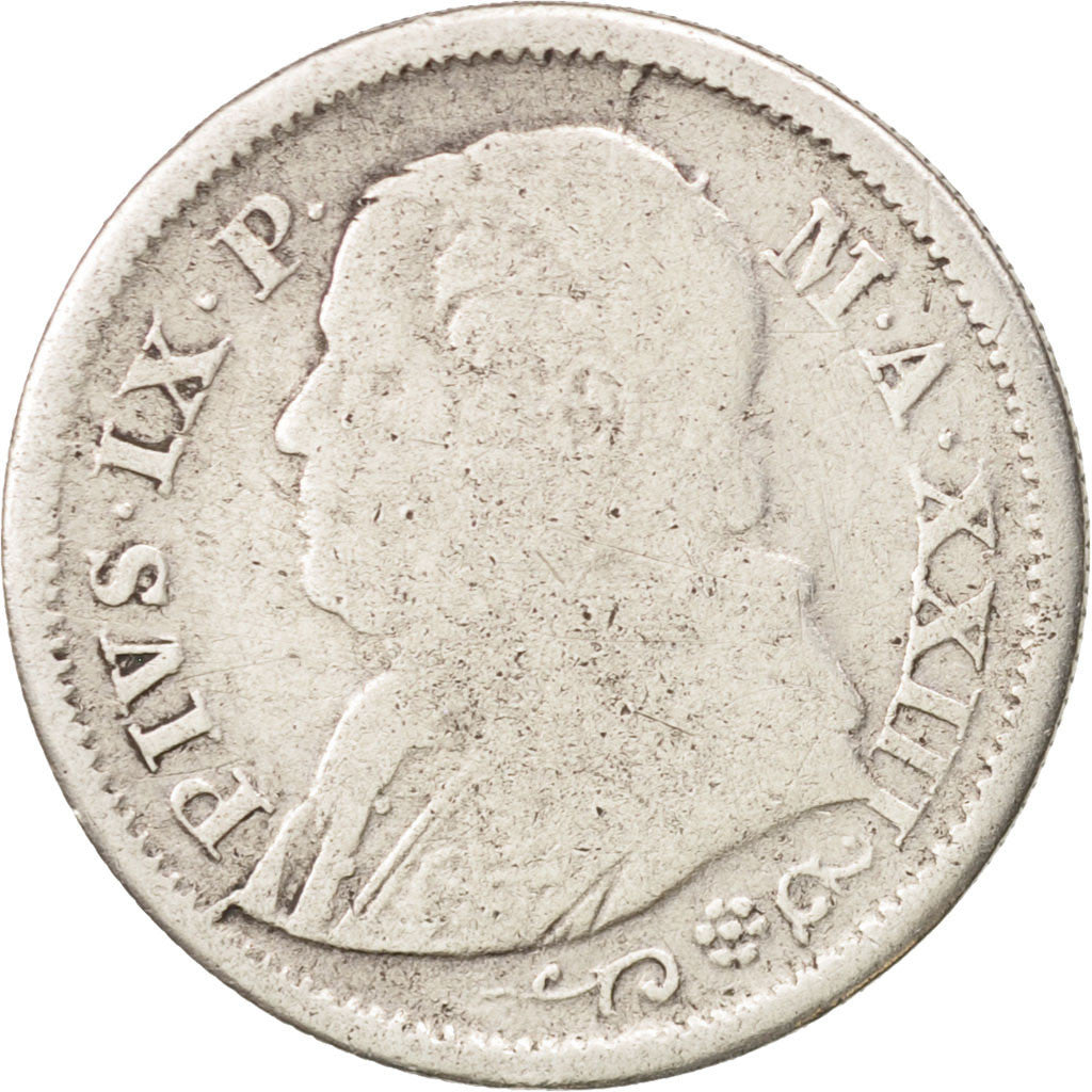 ITALIAN STATES, PAPAL STATES, Pius IX, 10 Soldi, 1868, Roma, VG(8-10), KM 1386.1