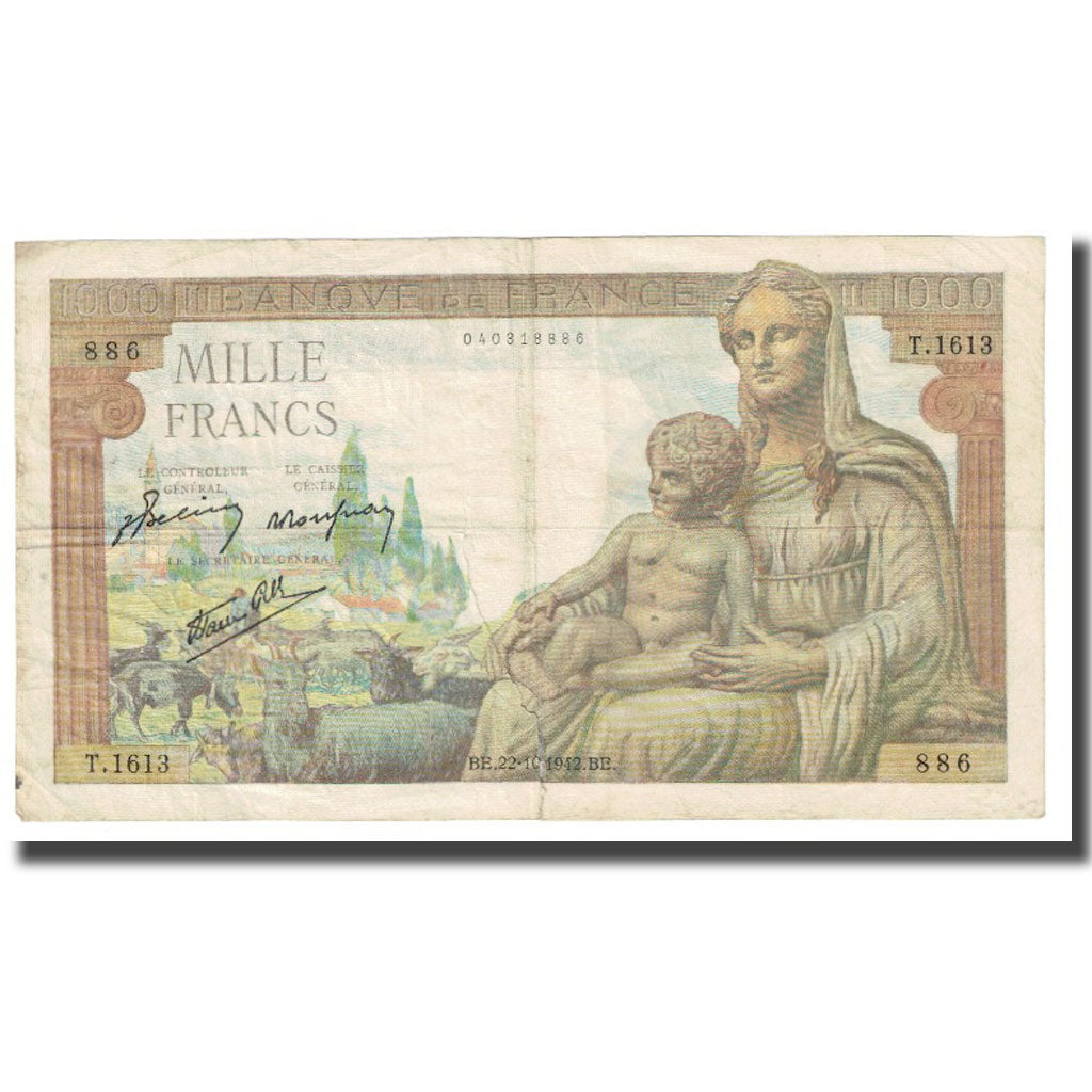 Francia, 1000 Francs, 1942, P. Rousseau and R. Favre-Gilly, 1942-10-22, MB
