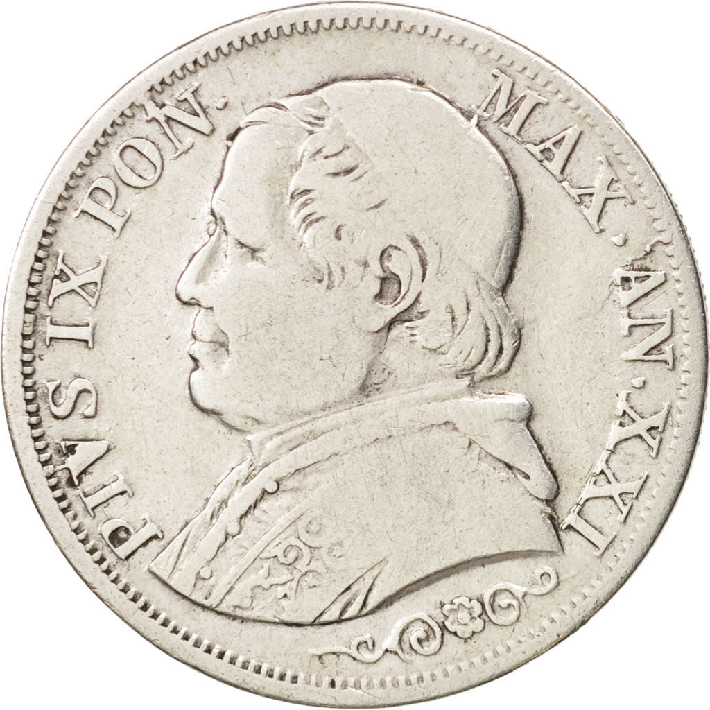 ITALIAN STATES, PAPAL STATES, Pius IX, Lira, 1866, Roma, VF(20-25),Silver,KM1378