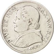 ITALIAN STATES, PAPAL STATES, Pius IX, Lira, 1866, Roma, VF(20-25),Silver,KM1378