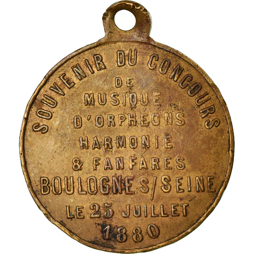 França, Token, Concours de Musique, Boulogne sur Seine, 1880, EF(40-45), Cobre