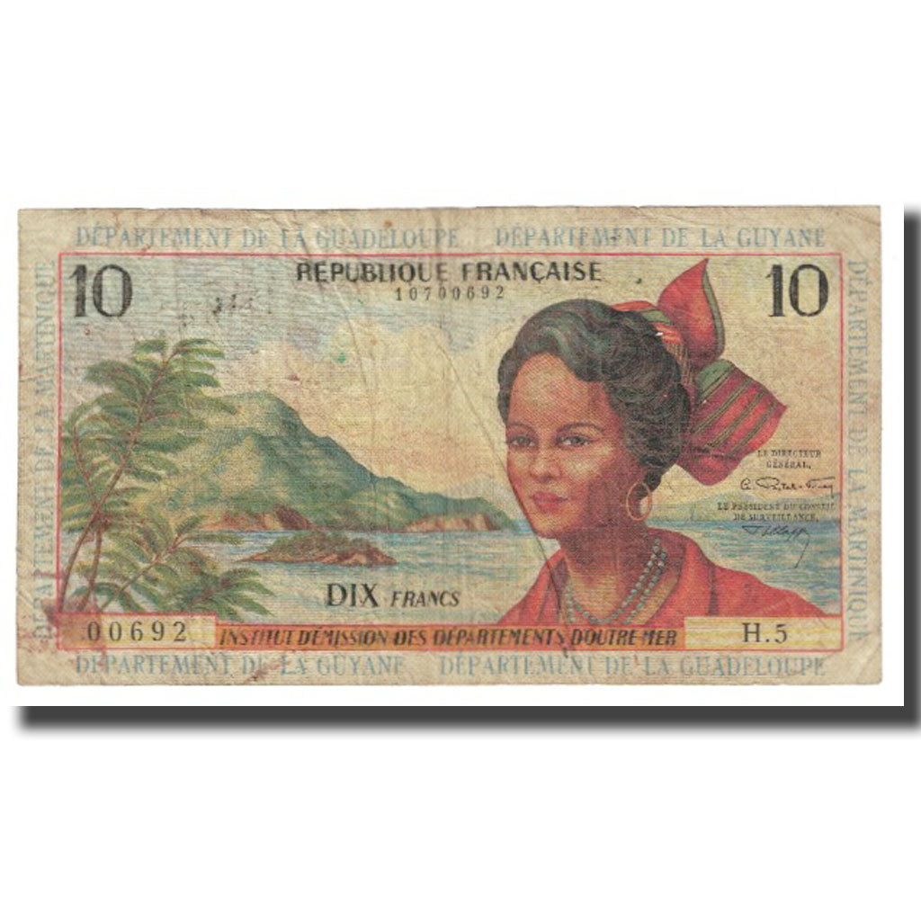 Banknote, French Antilles, 10 Francs, Undated (1964), KM:8b, VF(20-25)