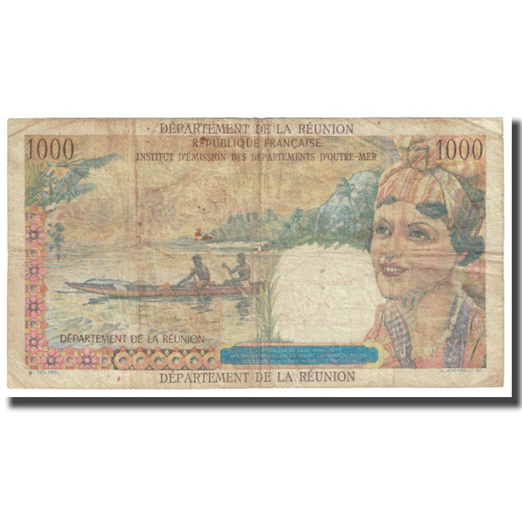 Réunion, 20 Nouveaux Francs on 1000 Francs, Undated (1967-71), TB, KM:55a