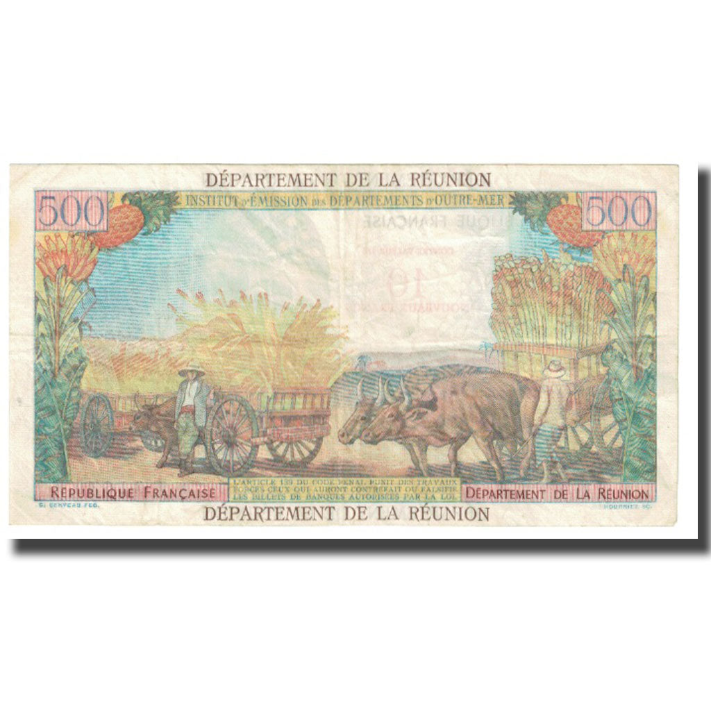 Banknote, Réunion, 10 Nouveaux Francs on 500 Francs, Undated (1953), KM:54a