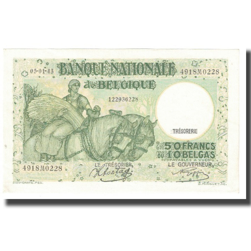 Banknote, Belgium, 50 Francs-10 Belgas, 1943, 1943-01-05, KM:106, AU(55-58)