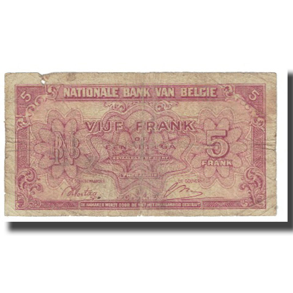Banknote, Belgium, 5 Francs-1 Belga, 1943, 1943-02-01, KM:121, VF(20-25)