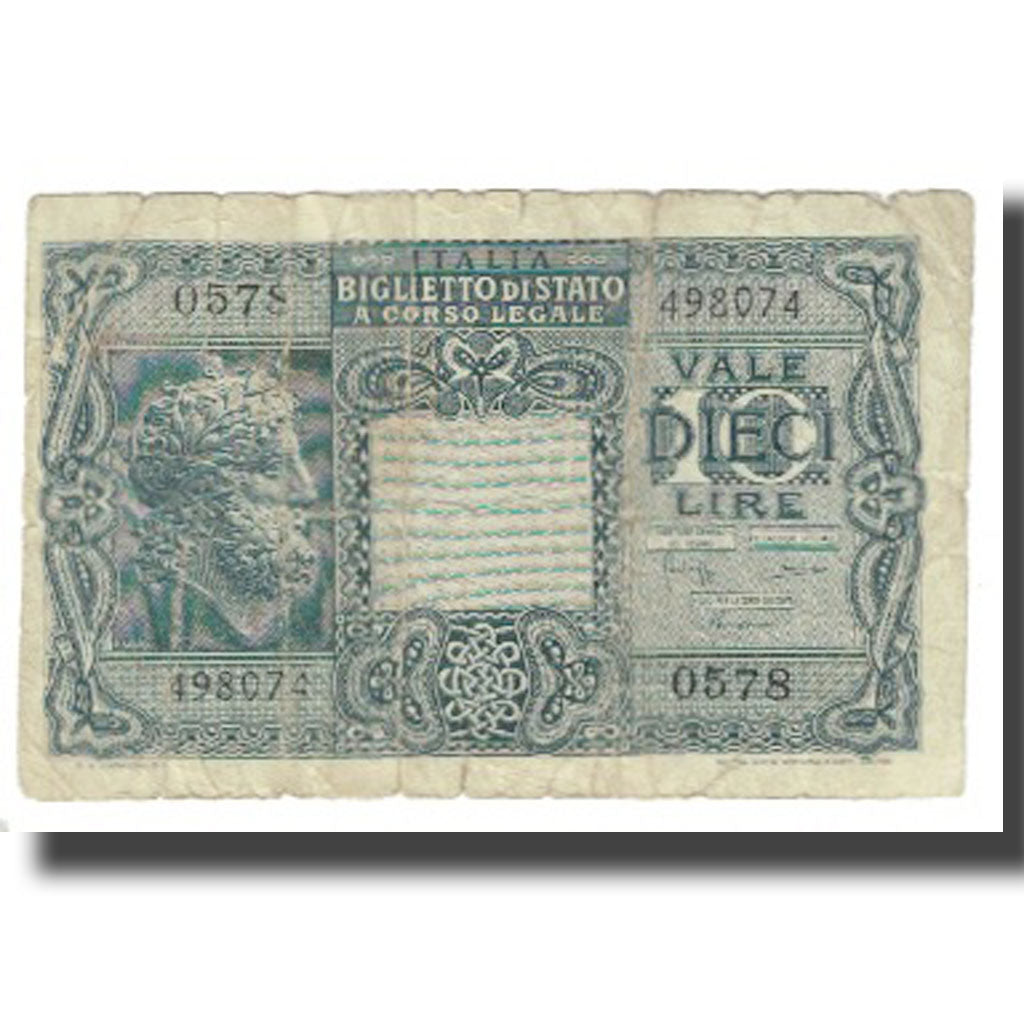 Banknote, Italy, 10 Lire, KM:32c, VF(20-25)