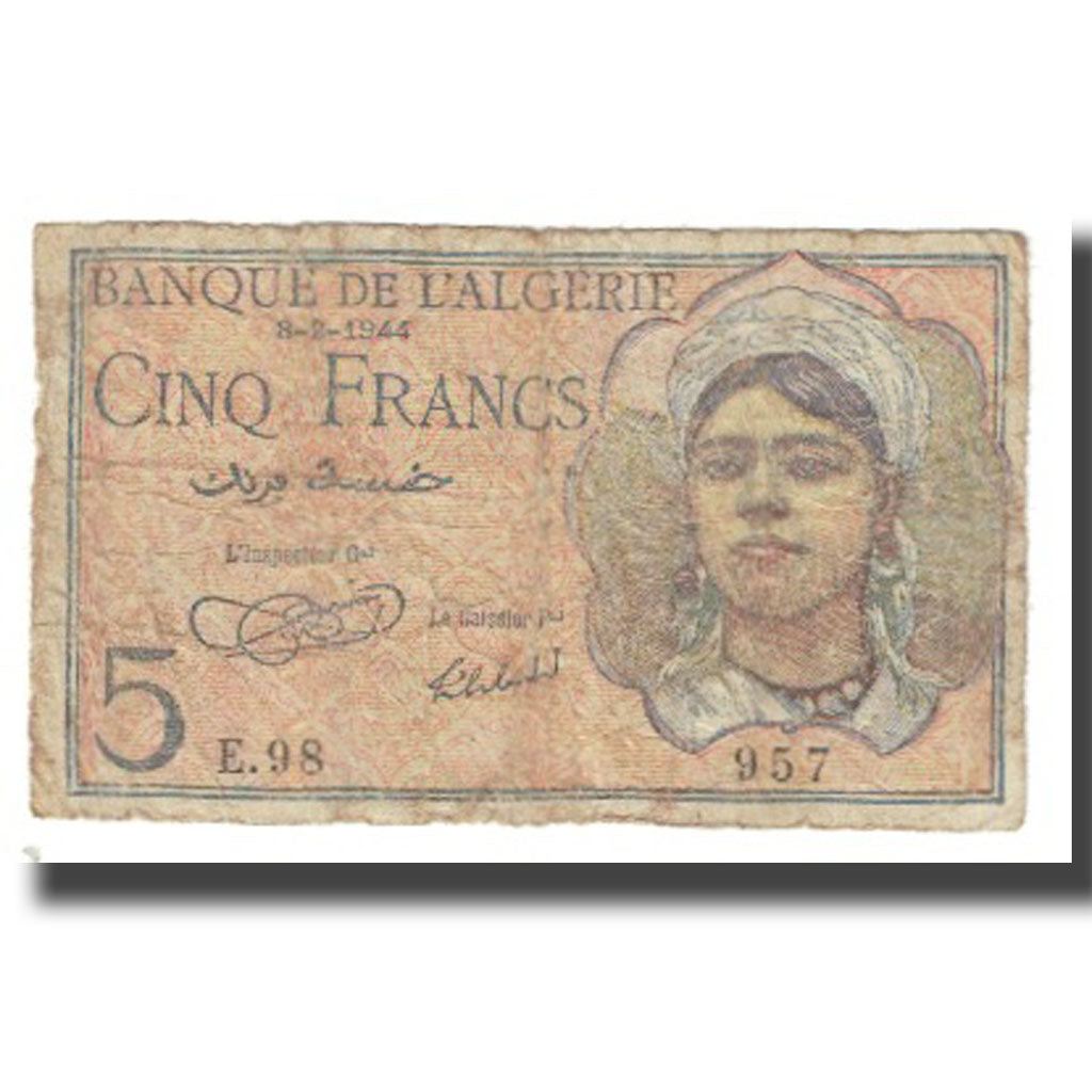 Banknote, Algeria, 5 Francs, 1944, 1944-02-08, KM:77b, VF(20-25)