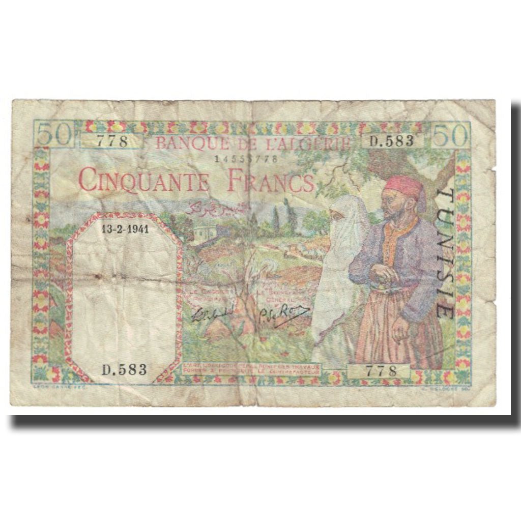 Billet, Algeria, 50 Francs, 1941, 1941-02-13, KM:87, B+