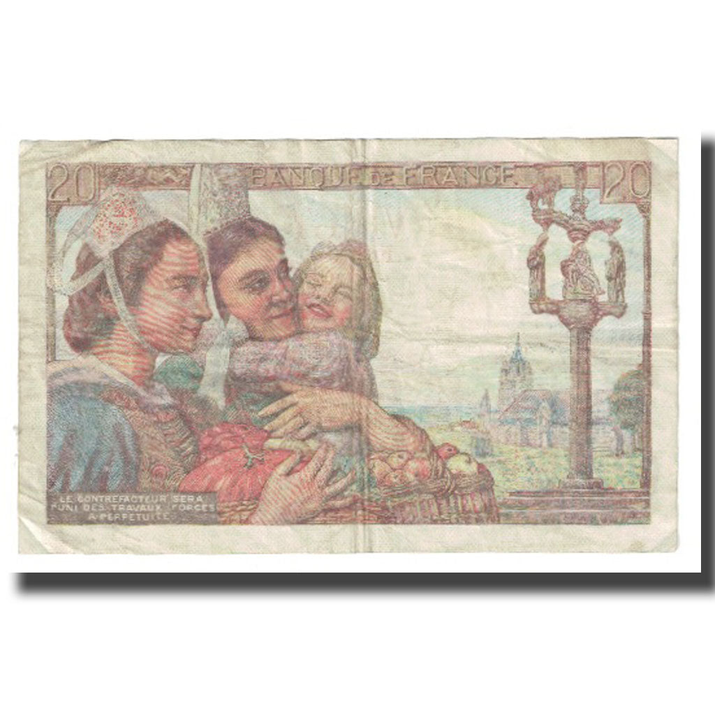 France, 20 Francs, Pêcheur, 1943, P. Rousseau and R. Favre-Gilly, 1943-10-07