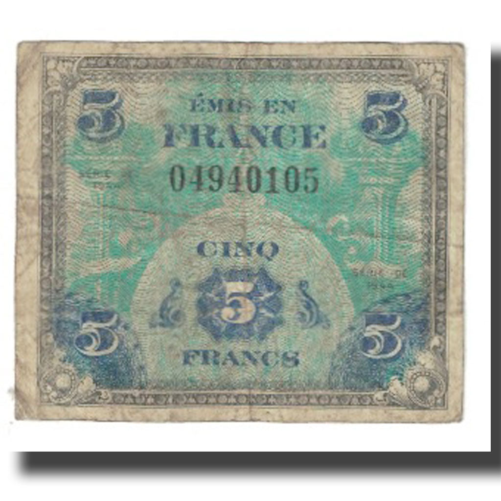 França, 5 Francs, Flag/France, 1944, SERIE DE 1944, VF(20-25), Fayette:VF17.1