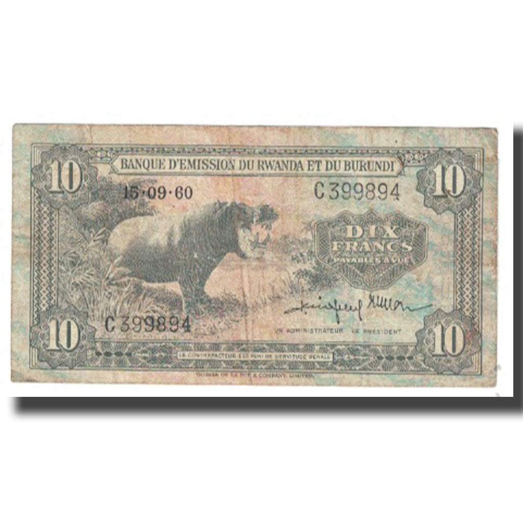 Banconote, Ruanda-Burundi, 10 Francs, 1960, 1960-09-15, KM:2a, MB