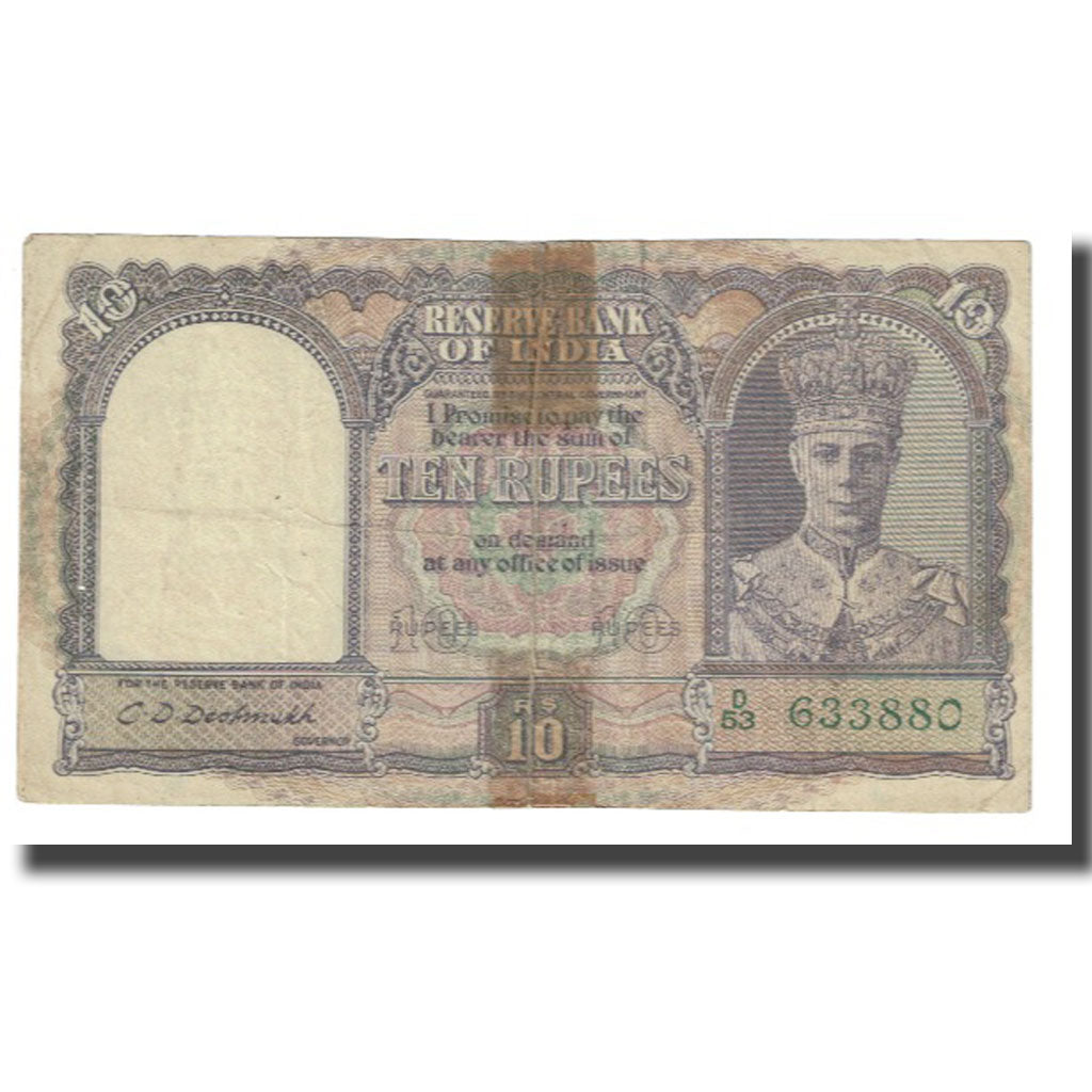 Billet, Inde, 10 Rupees, KM:24, B+
