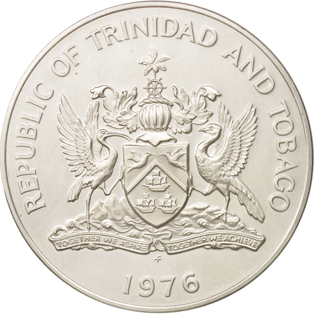 TRINIDAD & TOBAGO, 10 Dollars, 1976, Franklin Mint, MS(63), Silver, KM:36a