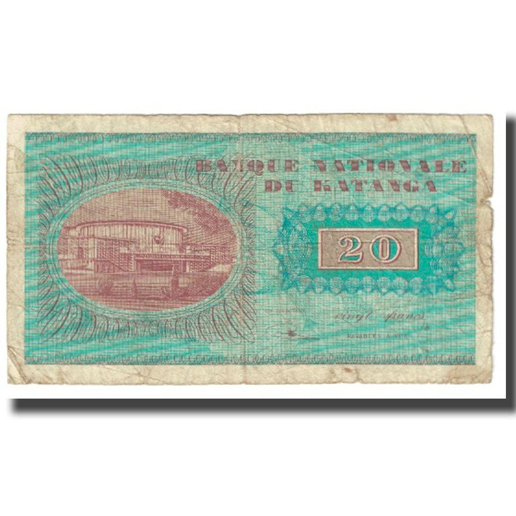Billet, Katanga, 20 Francs, 1960, 1960-11-21, KM:6a, B+