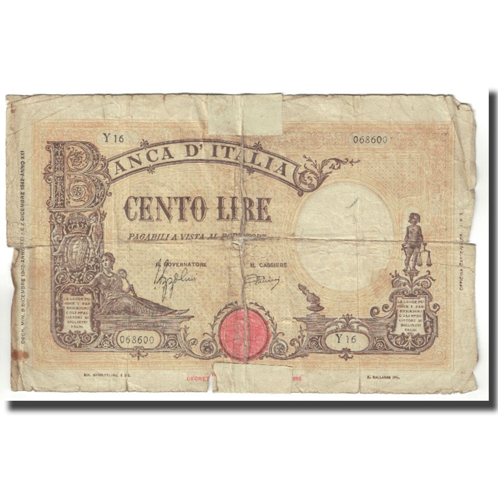 Billet, Italie, 100 Lire, 1896, KM:59, B+