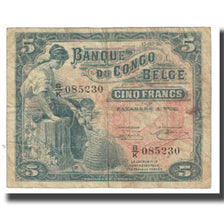 Banknot, Kongo Belgijskie, 5 Francs, 1944, 1944-03-10, KM:13Ac, VG(8-10)