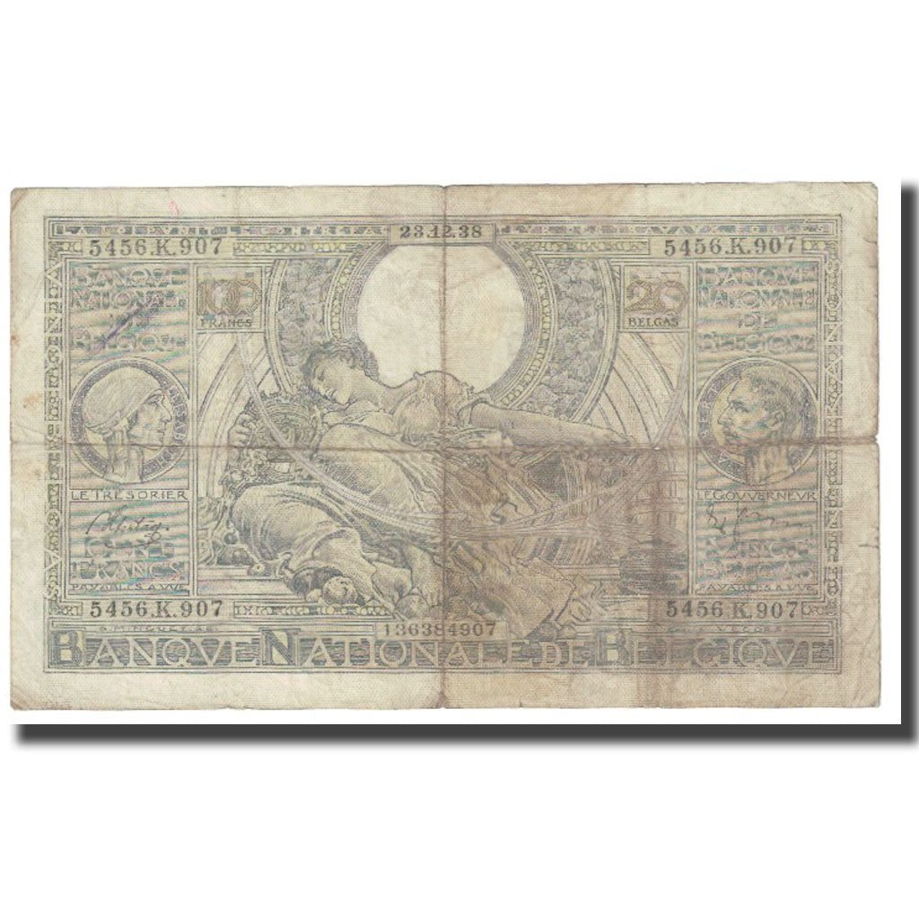 Banknote, Belgium, 100 Francs-20 Belgas, Undated (1938), KM:107, VF(20-25)