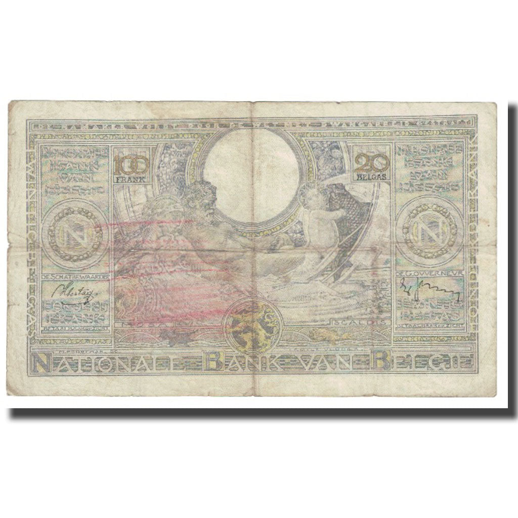 Banknote, Belgium, 100 Francs-20 Belgas, Undated (1938), KM:107, VF(20-25)