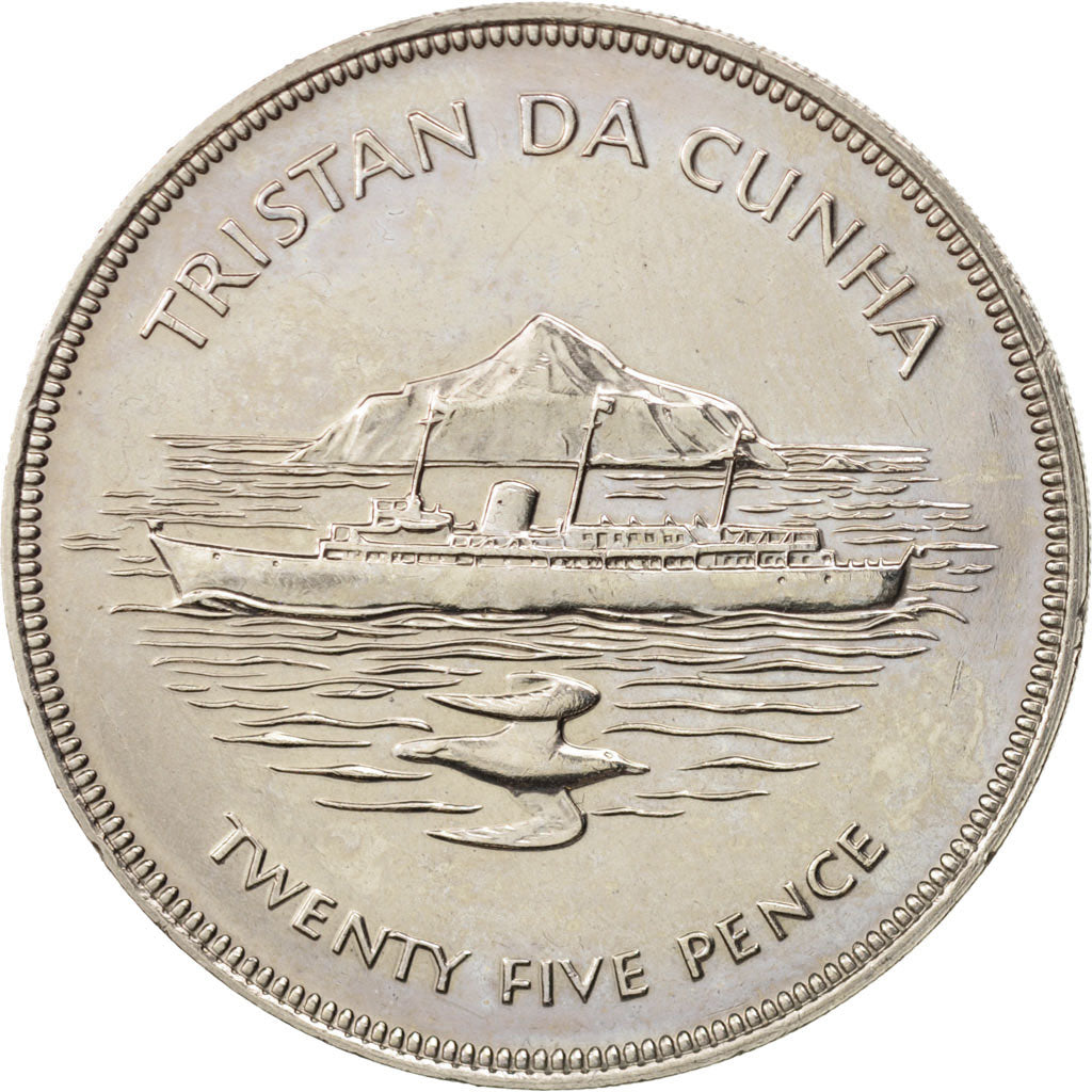 Tristan Da Cunha, Elizabeth II, 25 Pence, 1977, SUP, Copper-nickel, KM:1