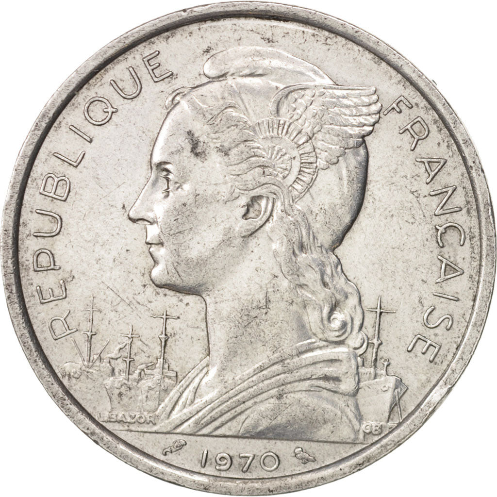 Réunion, 5 Francs, 1970, AU(50-53), Aluminum, KM:9, Lecompte:72