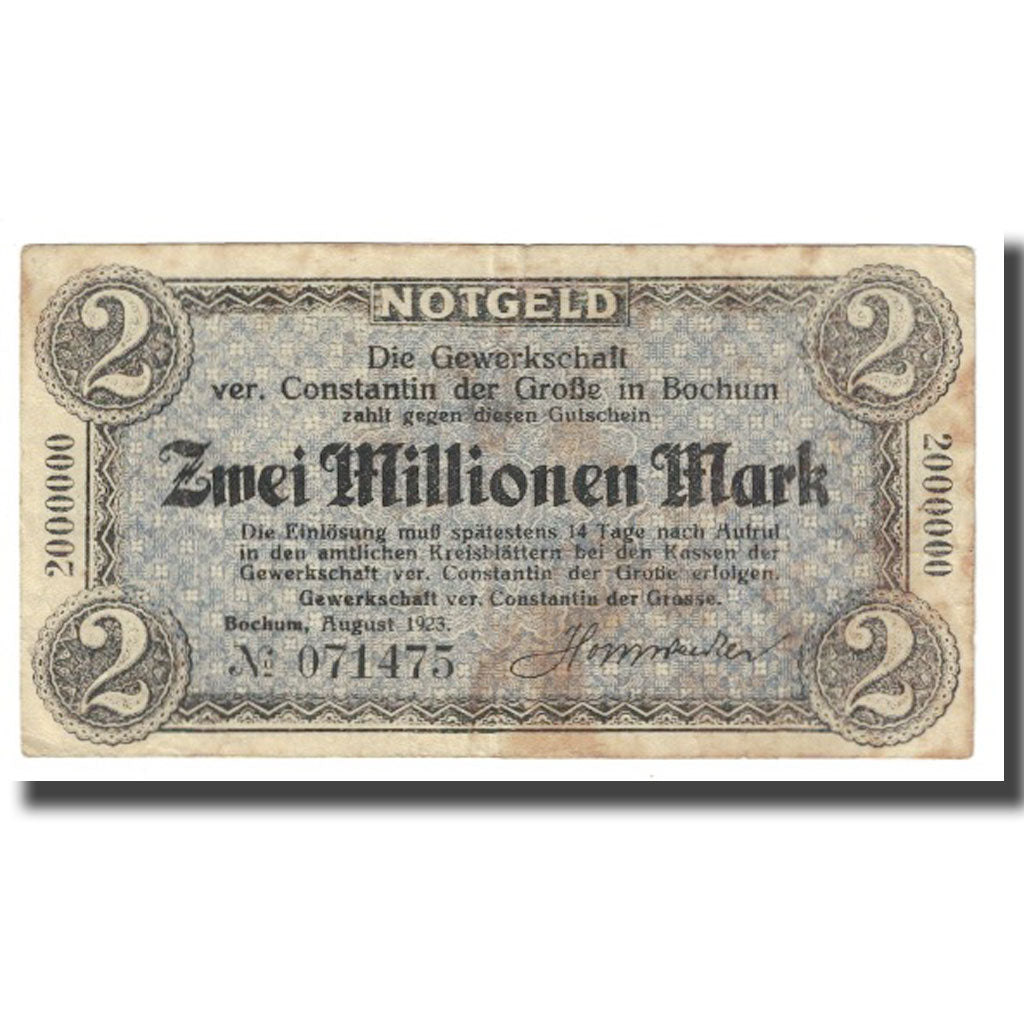 Banknote, Germany, Bochum, 2 Millionen Mark, Texte, 1923, 1923-08, EF(40-45)