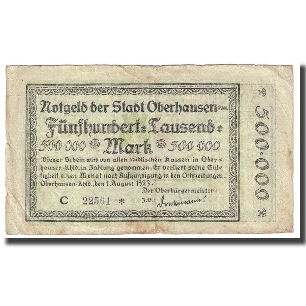 Billet, Allemagne, Oberhausen, 500000 Mark, Usine, 1923, 1923-08-01, TB