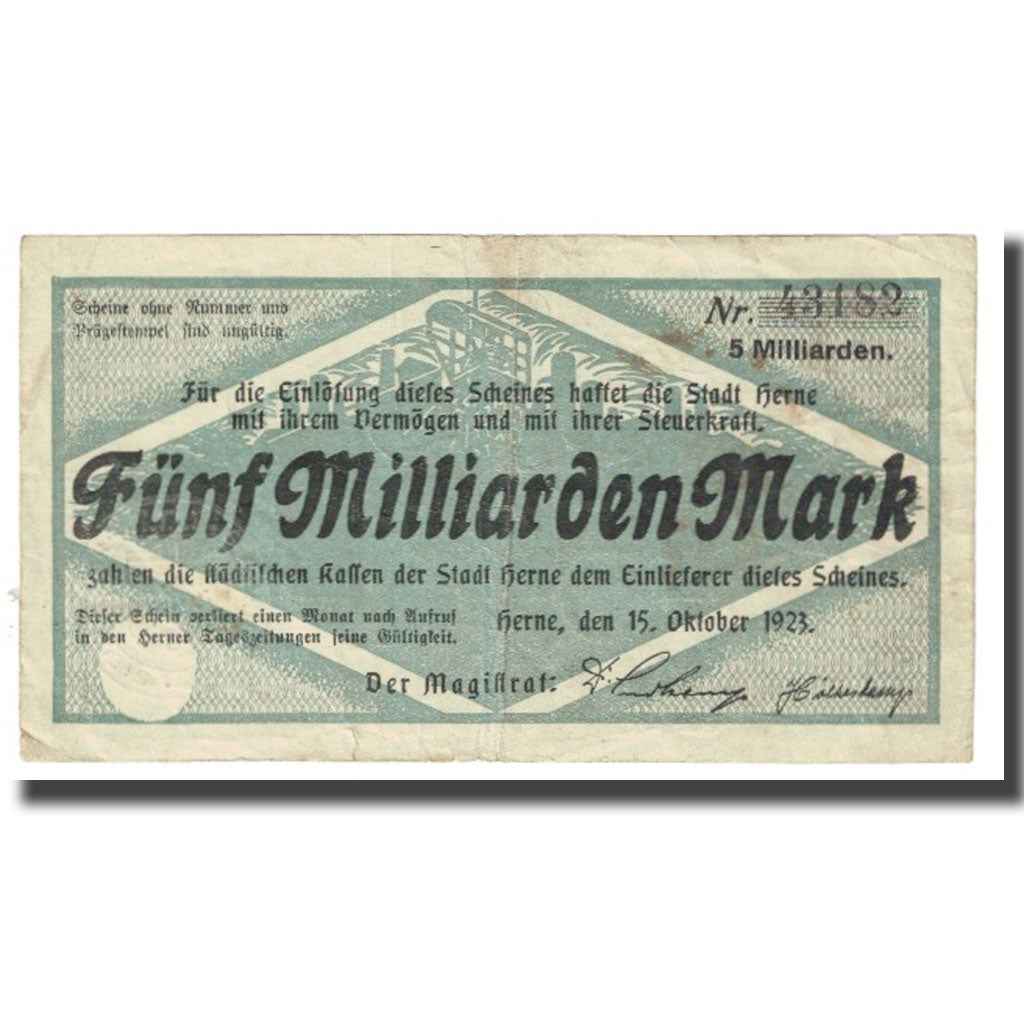 Banknote, Germany, Herne, 5 Milliarden Mark, Texte, 1923, 1923-10-15, VF(20-25)