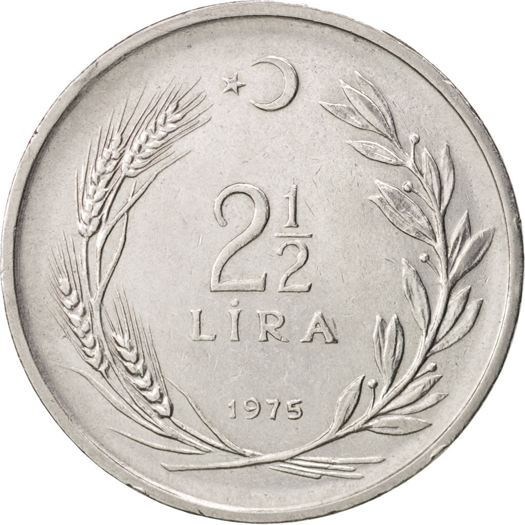 Turkey, 2-1/2 Lira, 1975, EF(40-45), Stainless Steel, KM:893.2