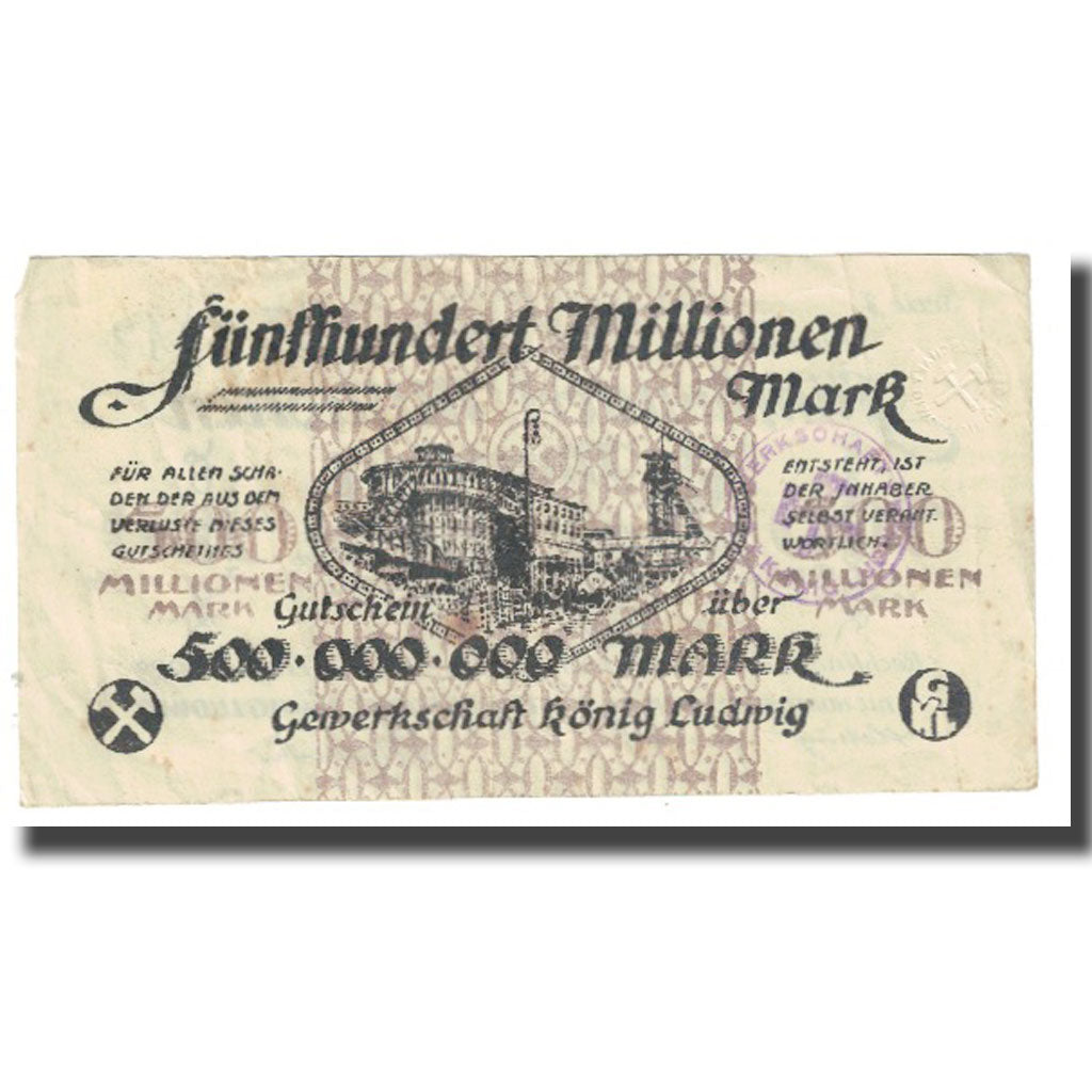 Banknote, Germany, Recklinghausen, 500 Millionen Mark, Texte, 1923, 1923-08-31