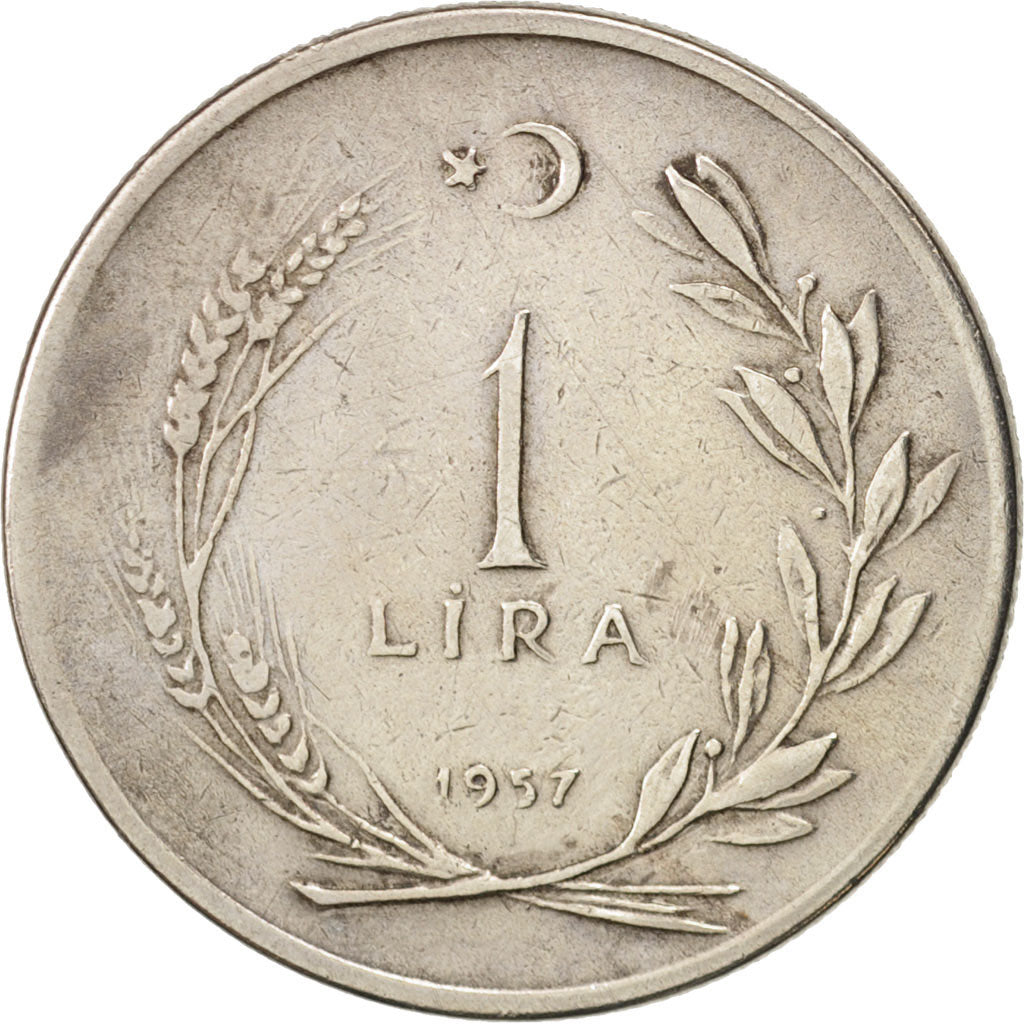 Coin, Turkey, Lira, 1957, EF(40-45), Copper-nickel, KM:889
