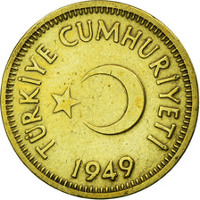 Moneda, Turquía, 25 Kurus, 1949, MBC, Latón, KM:886