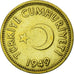 Moneda, Turquía, 25 Kurus, 1949, MBC, Latón, KM:886