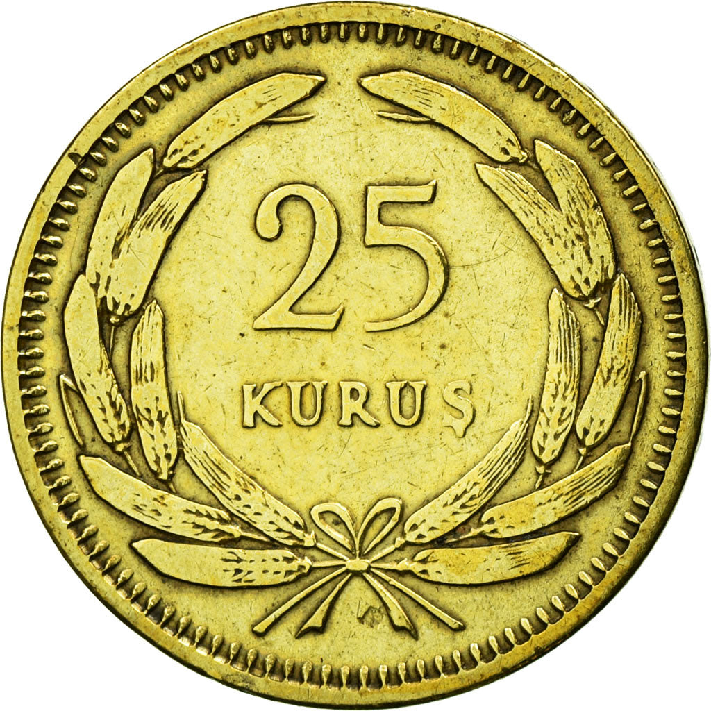 Coin, Turkey, 25 Kurus, 1949, EF(40-45), Brass, KM:886