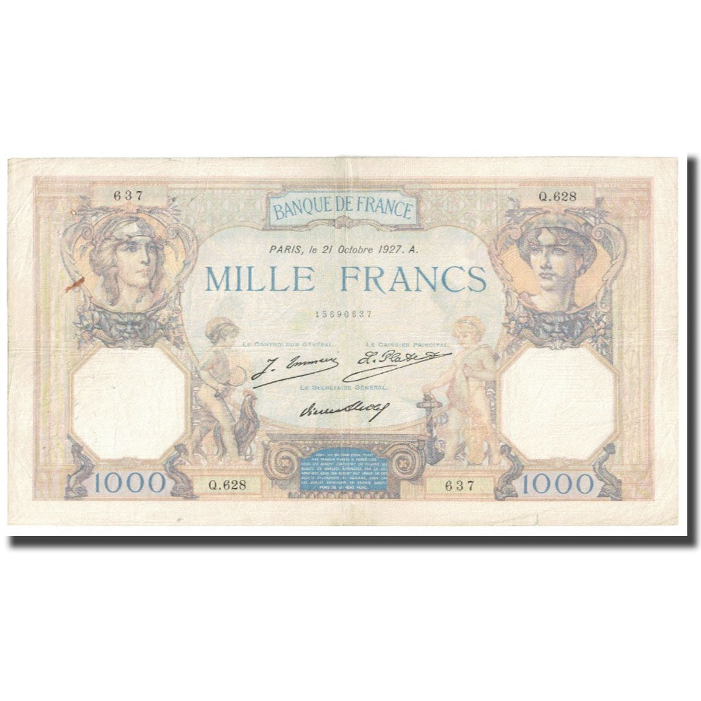 France, 1000 Francs, Cérès et Mercure, 1927, P. Rousseau and R. Favre-Gilly