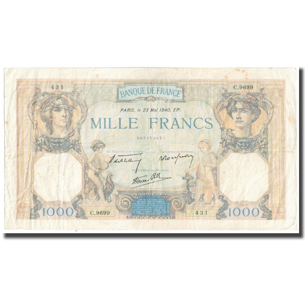 France, 1000 Francs, Cérès et Mercure, 1940, P. Rousseau and R. Favre-Gilly