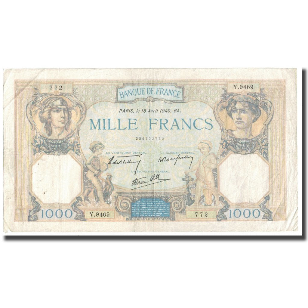 France, 1000 Francs, Cérès et Mercure, 1940, P. Rousseau and R. Favre-Gilly
