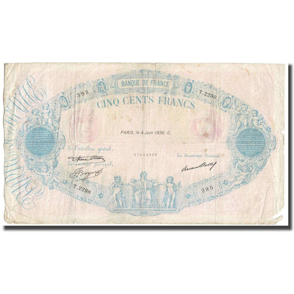 Frankreich, 500 Francs, Bleu et Rose, 1936, P. Rousseau and R. Favre-Gilly