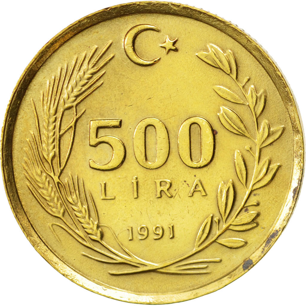 Turkey, 500 Lira, 1991, AU(55-58), Aluminum-Bronze, KM:989