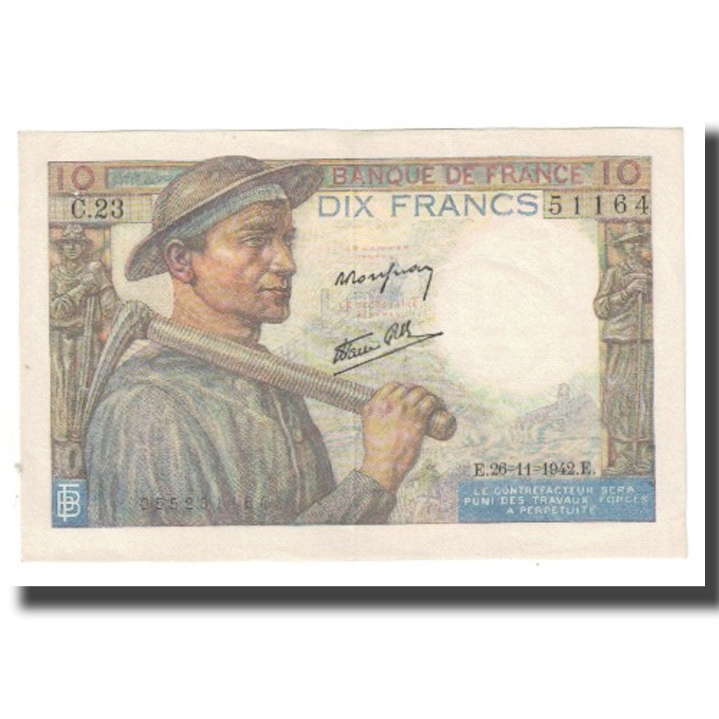 France, 10 Francs, Mineur, 1942, P. Rousseau and R. Favre-Gilly, 1942-11-26