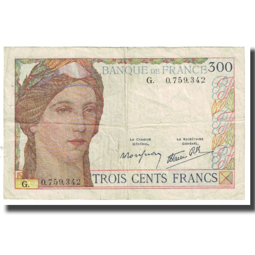 France, 300 Francs, Serveau, 1938, P. Rousseau and R. Favre-Gilly, VF(30-35)