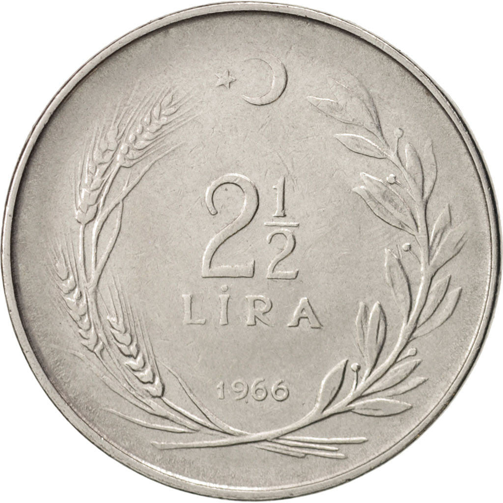 Coin, Turkey, 2-1/2 Lira, 1966, EF(40-45), Stainless Steel, KM:893.1